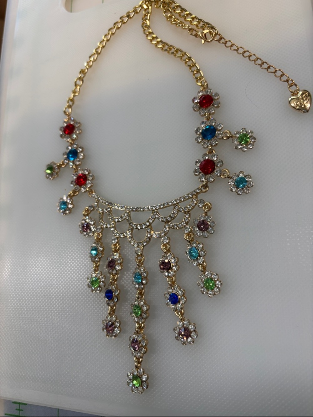 Gold-Tone Multi-Color Gem Fringe Necklace - Picture 4 of 6
